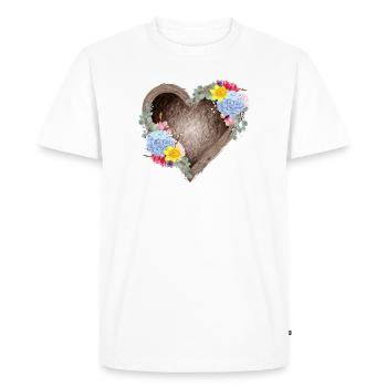Heart-shaped bird's nest with spring flowers - Men's Premium Organic T-Shirt - white - Front - Nico (187cm)