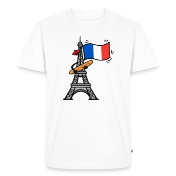Funny Eiffel Tower French Flag Baguette - Men's Premium Organic T-Shirt - white - Front - Nico (187cm)