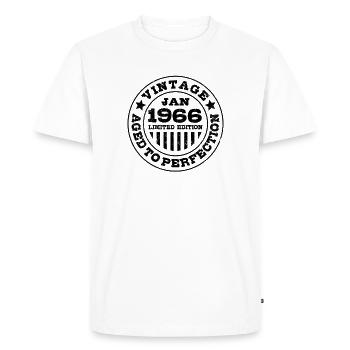 January 1966 | Aged to perfection | Birthday - Men's Premium Organic T-Shirt - white - Front - Nico (187cm)