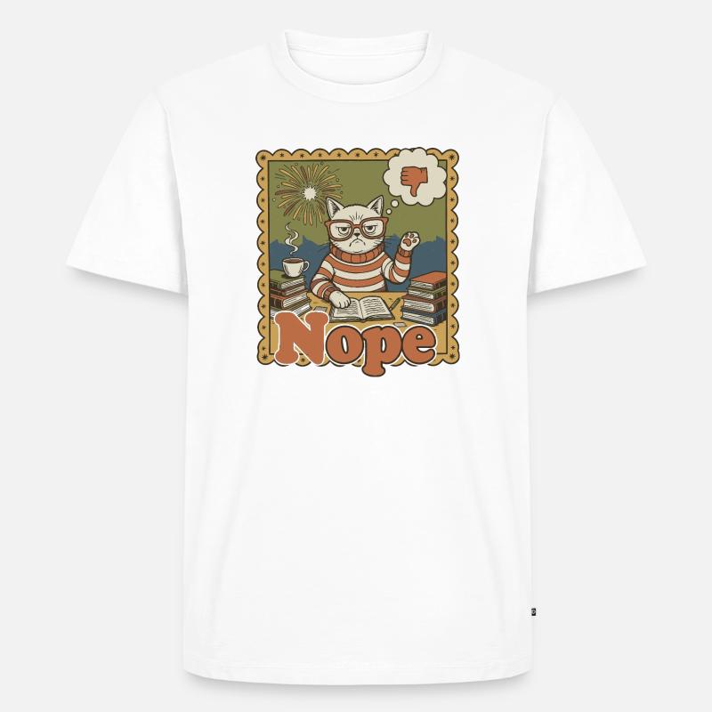 Nein Katze: Retro Nerd Schreibtischkunst - Männer Premium Bio T-Shirt - Weiß