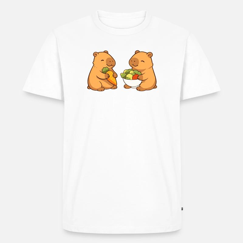 Capybara Paar mit Gemüse – entspannt & niedlich - Männer Premium Bio T-Shirt - Weiß