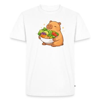 Capybara potelé avec bol de salade - T-shirt Premium bio Homme - blanc - Devant - Nico (187cm)