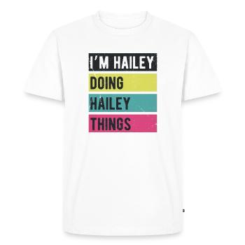 Je suis Hailey qui fait des choses Hailey Couleurs rétro - T-shirt Premium bio Homme - blanc - Devant - Nico (187cm)
