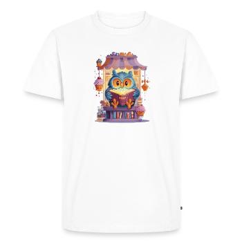 Lire sur la chouette au marché des gâteaux - T-shirt Premium bio Homme - blanc - Devant - Nico (187cm)