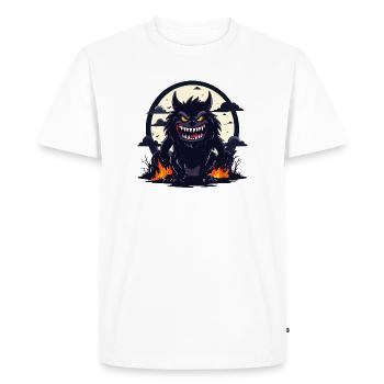 Monstre Loup-Garou de Nuit Clair de Lune avec Flammes de Feu - T-shirt Premium bio Homme - blanc - Devant - Nico (187cm)