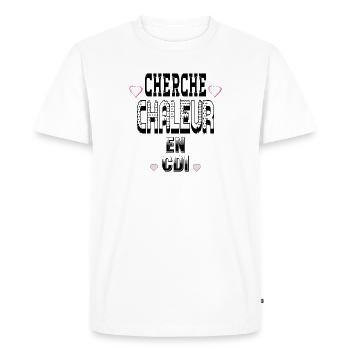Cherche Chaleur en CDI - T-shirt Premium bio Homme - blanc - Devant - Nico (187cm)