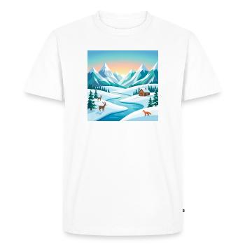 Alpine winter scenery with deer & hut - Men's Premium Organic T-Shirt - white - Front - Nico (187cm)