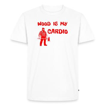 Wood Is My Cardio - Lumberjack Axe Design - Men's Premium Organic T-Shirt - white - Front - Nico (187cm)
