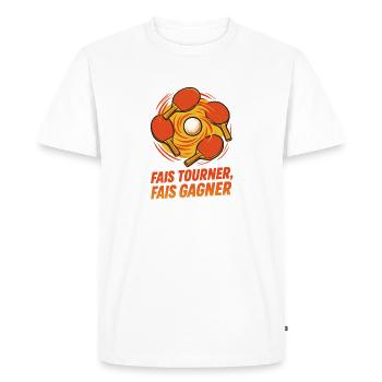 Fais tourner Fais gagner - Ping Pong - T-shirt Premium bio Homme - blanc - Devant - Nico (187cm)