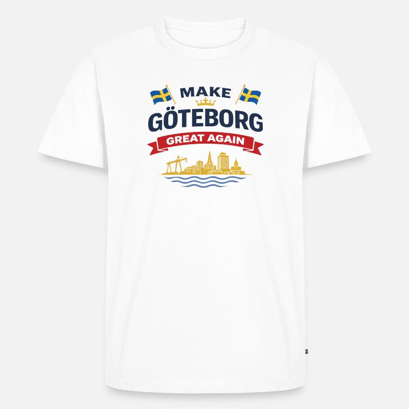 Göteborg-Silhouette mit schwedischen Flaggen - Männer Premium Bio T-Shirt - Weiß