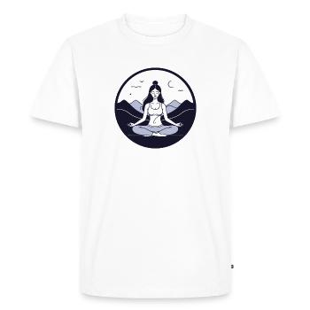 Femme yoga, posture du lotus, nature - T-shirt Premium bio Homme - blanc - Devant - Nico (187cm)