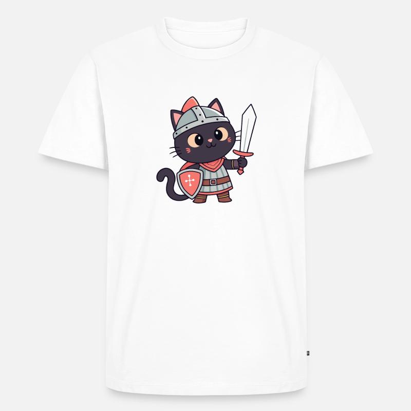 Chat Chevalier: épée et écu mignon - T-shirt Premium bio Homme - blanc