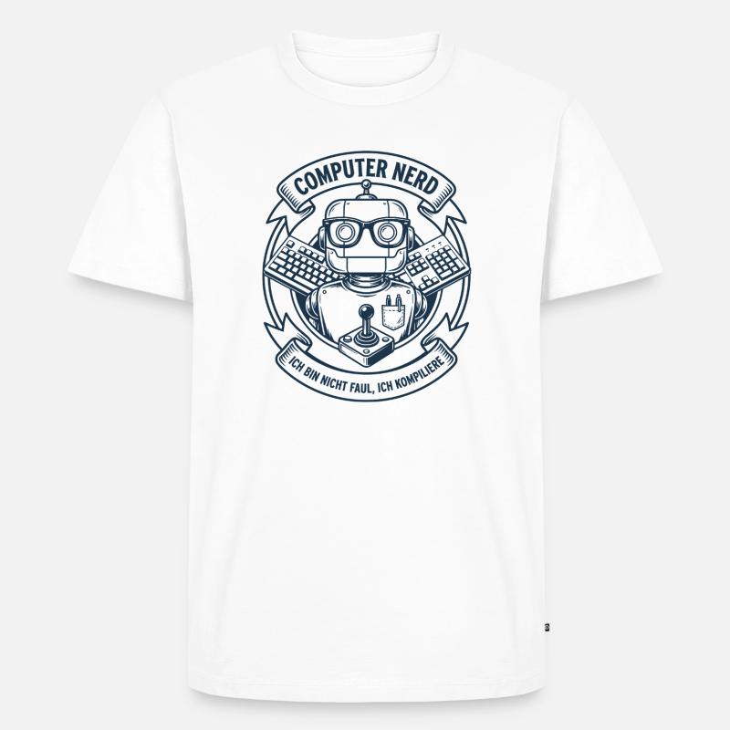 Computer Nerd Roboter Logo - Männer Premium Bio T-Shirt - Weiß