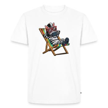 Le zèbre se détendant sur une chaise longue avec des rayures colorées - T-shirt Premium bio Homme - blanc - Devant - Nico (187cm)