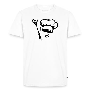 Chef Chopeau & Fouet Cœur - Cuisiner avec amour - T-shirt Premium bio Homme - blanc - Devant - Nico (187cm)