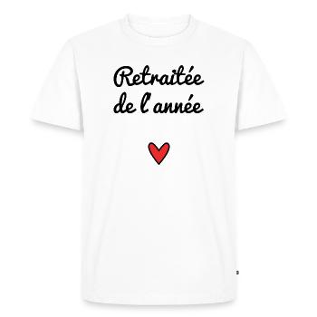 RETRAITEE. RETRAITE. RETRAITEE. RETRAITE - T-shirt Premium bio Homme - blanc - Devant - Nico (187cm)