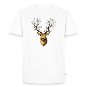 Deer Head with Tree Antlers – Mystical Forest Spirit - Men's Premium Organic T-Shirt - white - Front - Nico (187cm)