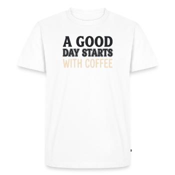 A Good Day Starts With Coffee - Motivations Spruch - Men's Premium Organic T-Shirt - white - Front - Nico (187cm)