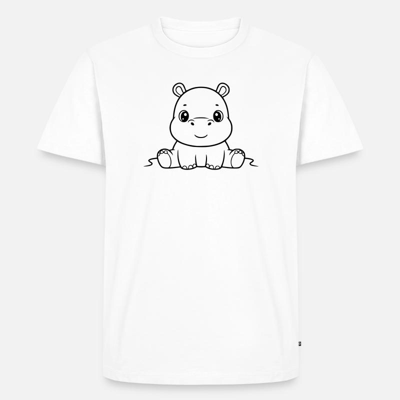 Süßes Baby Nilpferd Comic Outline - Männer Premium Bio T-Shirt - Weiß