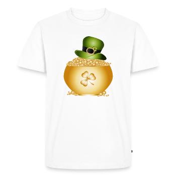 Pot doré avec trèfle et chapeau vert - T-shirt Premium bio Homme - blanc - Devant - Nico (187cm)