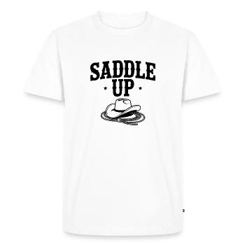 Saddle Up - Men's Premium Organic T-Shirt - white - Front - Nico (187cm)