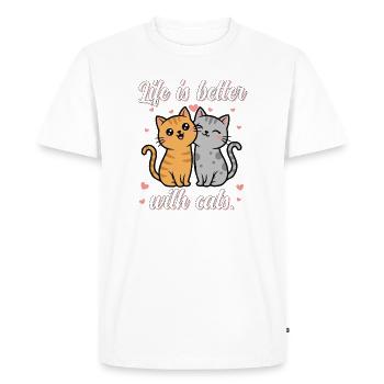 Cat love: Life better with cats - Men's Premium Organic T-Shirt - white - Front - Nico (187cm)