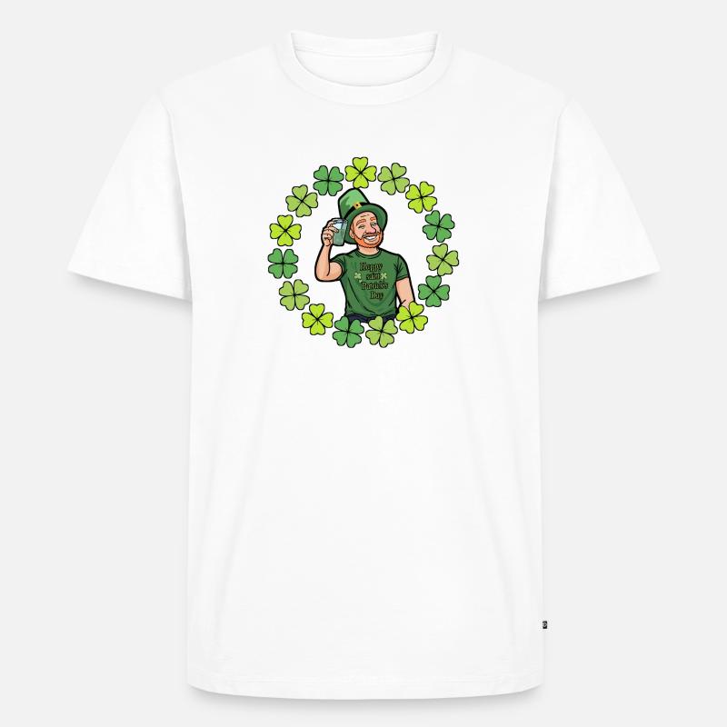 St. Patrick's Day Cartoon mit Kleeblättern - Männer Premium Bio T-Shirt - Weiß