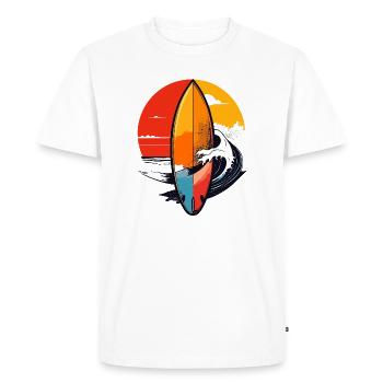 Surfboard Wave Red Sunset Waves Surfer Motif - Men's Premium Organic T-Shirt - white - Front - Nico (187cm)