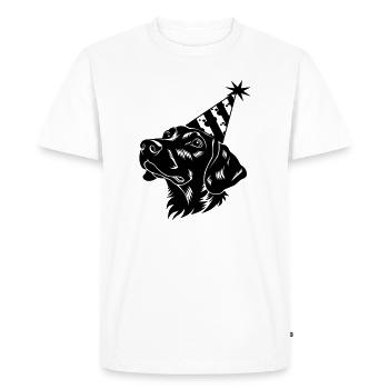 Teckel noir avec chapeau de fête - T-shirt Premium bio Homme - blanc - Devant - Nico (187cm)