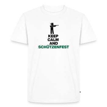 RESTEZ CALMES ET SCHÜTZENFEST ! PROTECT - T-shirt Premium bio Homme - blanc - Devant - Nico (187cm)