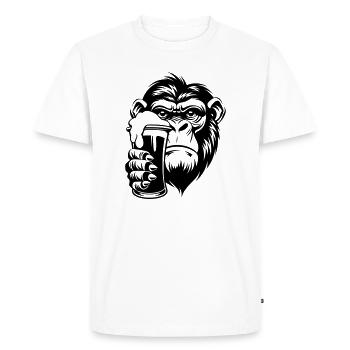 Singe tenant une boisson avec de la mousse - T-shirt Premium bio Homme - blanc - Devant - Nico (187cm)