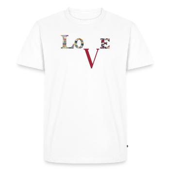 Love Patchwork Typography - Men's Premium Organic T-Shirt - white - Front - Nico (187cm)