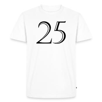 25. 25 ANS. 25e ANNIVERSAIRE. ANNIVERSAIRE 25 ANS. - T-shirt Premium bio Homme - blanc - Devant - Nico (187cm)