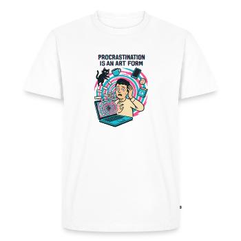 Procrastination: The Art of Remote Work and Rush - Men's Premium Organic T-Shirt - white - Front - Nico (187cm)