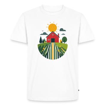 Farm with red barn agriculture motif - Men's Premium Organic T-Shirt - white - Front - Nico (187cm)