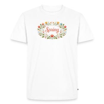 Lettrage printanier dans une couronne florale printanière - T-shirt Premium bio Homme - blanc - Devant - Nico (187cm)