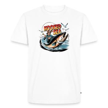 Hooked By The Sea Vintage Fishing - Men's Premium Organic T-Shirt - white - Front - Nico (187cm)