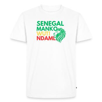 Sénégal Manko Wuti Ndaml | Sénégalais Teranga - T-shirt Premium bio Homme - blanc - Devant - Nico (187cm)