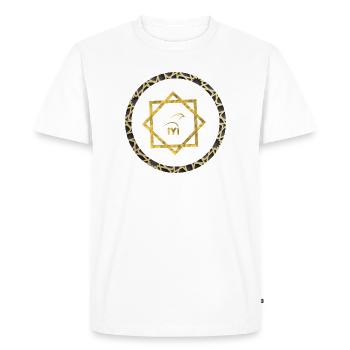 Logo géométrique doré avec cadre de motif - T-shirt Premium bio Homme - blanc - Devant - Nico (187cm)