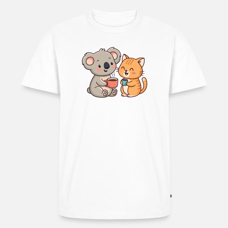 Freundschaft, Kaffee, Koala und Katze - Männer Premium Bio T-Shirt - Weiß