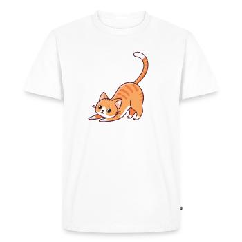 Chaton orange en étirement - T-shirt Premium bio Homme - blanc - Devant - Nico (187cm)