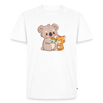 Koala et chat café mignon - T-shirt Premium bio Homme - blanc - Devant - Nico (187cm)