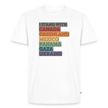 Solidarité avec le Canada, le Groenland, Gaza, l’Ukraine - T-shirt Premium bio Homme - blanc - Devant - Nico (187cm)