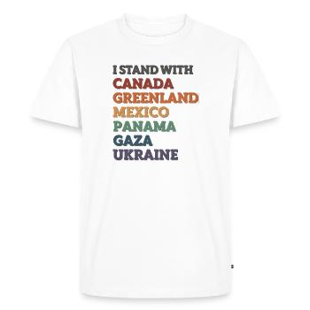 Je soutiens le Canada, Gaza, le Groenland, le Panama, l’Ukraine - T-shirt Premium bio Homme - blanc - Devant - Nico (187cm)