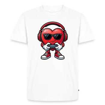 Cool Gamer Heart with Headphones and Controller - Men's Premium Organic T-Shirt - white - Front - Nico (187cm)
