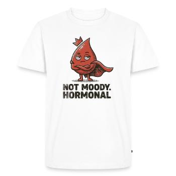 Pas d’hormones lunatiques – Déclaration drôle sur les règles - T-shirt Premium bio Homme - blanc - Devant - Nico (187cm)