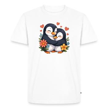 Cuddly Penguin Hug with Flowers - Men's Premium Organic T-Shirt - white - Front - Nico (187cm)