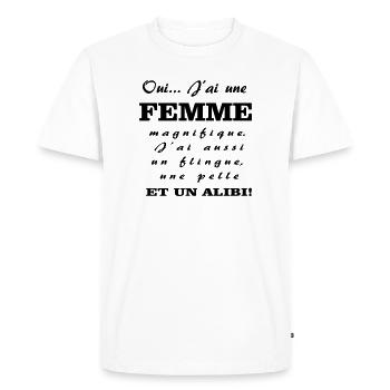 Une femme magnifique  - T-shirt Premium bio Homme - blanc - Devant - Nico (187cm)