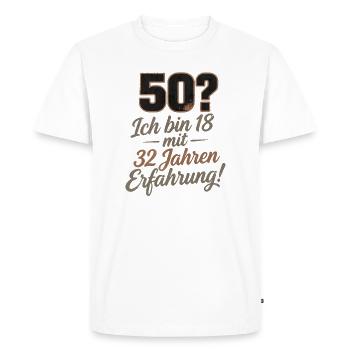 50 ans, dont 18 ans avec 32 ans d’expérience - T-shirt Premium bio Homme - blanc - Devant - Nico (187cm)
