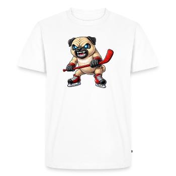 Süßer Mops Eishockeyspieler Cartoon Aggressiver Kä - Men's Premium Organic T-Shirt - white - Front - Nico (187cm)